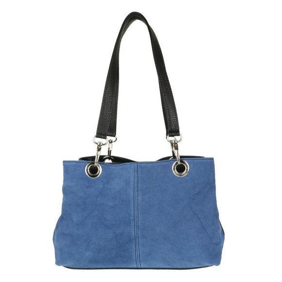 Italian Suede Shoulder Bag Denim :O - Picture 1 of 7